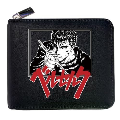 MATRIXX Berse-rk Anime Wallet, Leder Geldbörse mit Reißverschluss-Design, Reisegeldbeutel für Taschengeld Fahrkarte(Color:Black 6) von MATRIXX