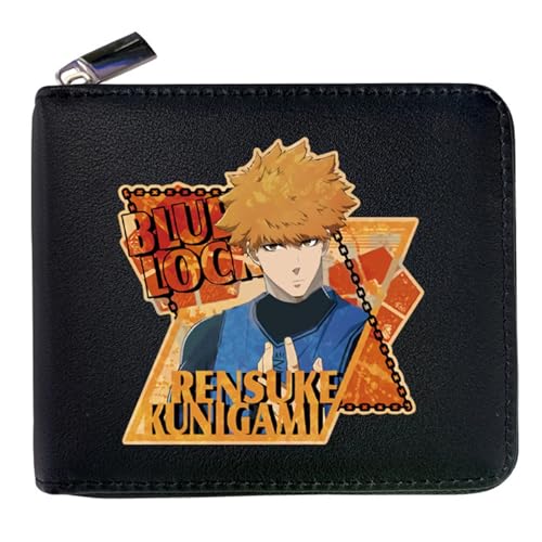 MATRIXX Blue Lo-ck Geldtasche Anime, Reißverschluss Portemonnaie Leder, Kindergeldbörse für Ausweis Banknote Münze Foto(Color:Black 4) von MATRIXX