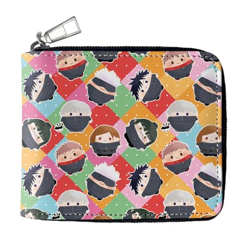 MATRIXX Jujut-su Kais-en Anime Geldbörse, Reißverschluss Portemonnaie Leder, Mädchen Geldtasche mit Münzfach und Geldscheinfach(Color:Multicolor 7) von MATRIXX