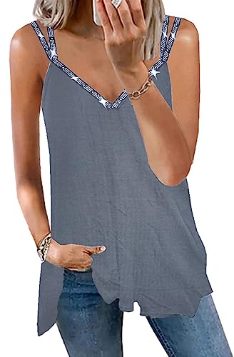 MAVIS LAVEN Spaghetti Top Damen Funkelnd Strass Sexy V-Ausschnitt Strap Cami Sommer Ärmellose Blusen Oberteile Party Cocktail，Dunkelgrau,L von MAVIS LAVEN