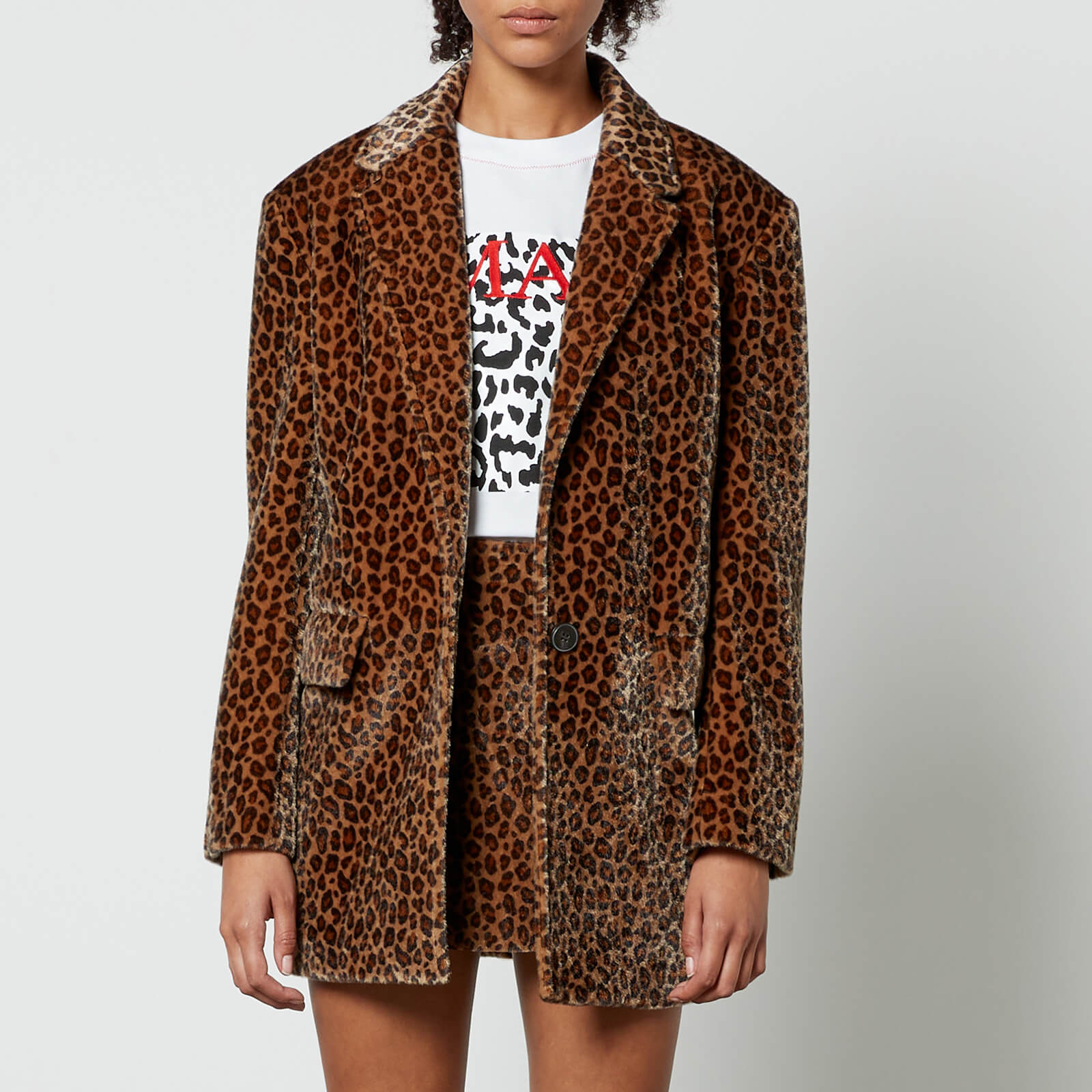 MAX&Co. Delia Leopard Print Faux Pony Hair Blazer - L von MAX&CO.