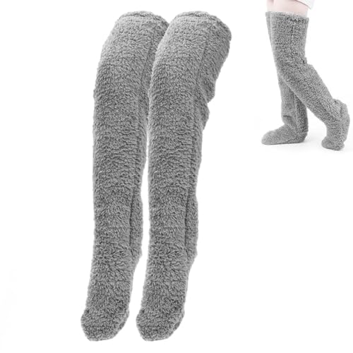 MAXQUU 1 Paar Kniestrümpfe, warme Plüschsocken, lange Herbst- und Wintersocken, bequeme Schlafsocken, kältebeständige Plüschsocken, flauschige Slipper-Socken für Damen (grau). von MAXQUU