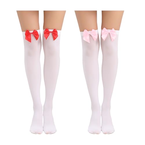 MAXQUU 2 Paar Schleifenstrümpfe, Cosplay-Zubehör, hohe kniehohe Baumwollsocken, Damen-Kniestrümpfe, sexy Freizeitsocken, geeignet für Stiefel und Uniformen von MAXQUU