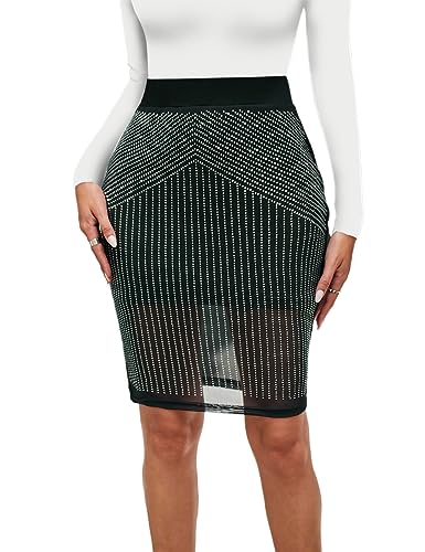 MAYFASEY Damen Büro Arbeit Bleistiftrock Stretch Hohe Taille Bodycon Röcke für Business Casual, Schwarz, XXL von MAYFASEY