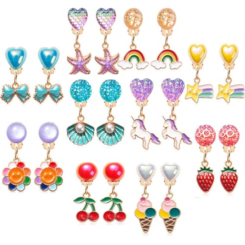 Clip-On-Ohrringe für Mädchen, 10 Paar Kinder-Prinzessinnen-Clip-On-Ohrringe für kleine Mädchen im Alter von 4–12 Jahren, Kleinkinder, Einhorn-Ohrringe, Schmuck-Set, Geburtstagsgeschenke von MAZYPO