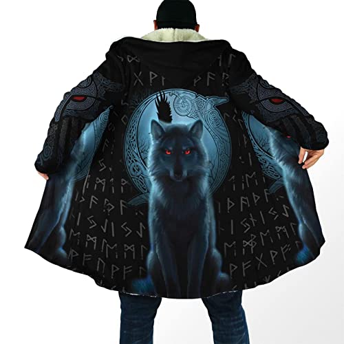 Kapuzenjacke Herren Winterjacke Umhang Schnee Wald weißer Wolf Tiere 3D Drucken Langarm Freizeitjacke Mittel und lang Windbreaker Sherpa Fleece Coat Verdicken Warm halten Mantel_XL von MBWLKJ