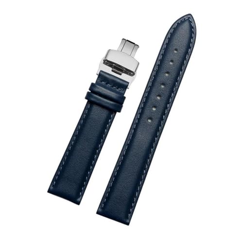 Echtes Lederarmband Uhrengurt für Männer Frauen Uhrenband Uhr Accessoires, Blue Silve, 20mm von MBello