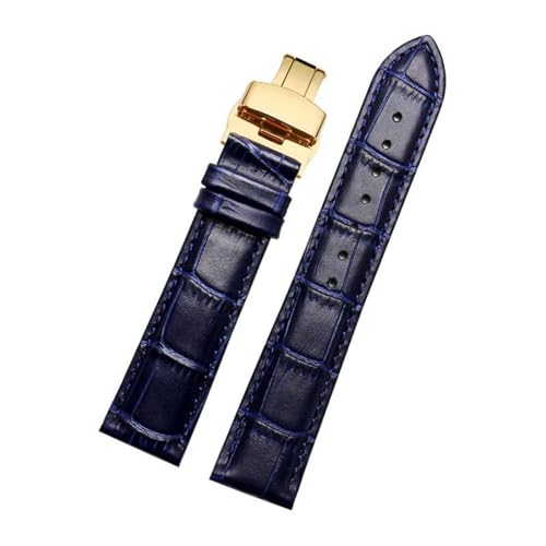 MBello Echtes Lederarmband Uhrengurt für Männer Frauen Uhrenband Uhr Accessoires, Dunkelblau Gold, 14mm von MBello