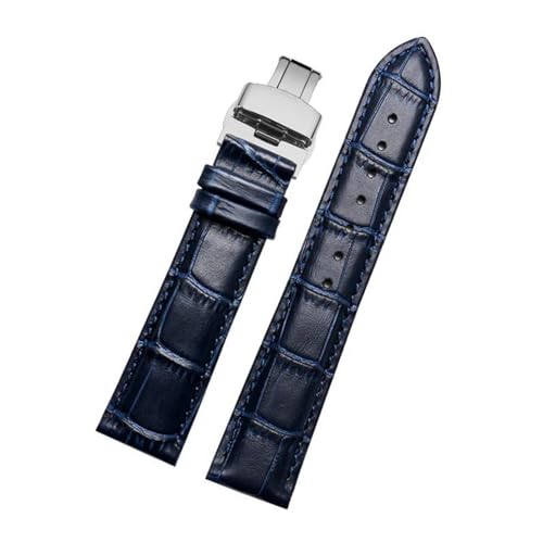Echtes Lederarmband Uhrengurt für Männer Frauen Uhrenband Uhr Accessoires, Dunkelblau Silve, 23mm von MBello