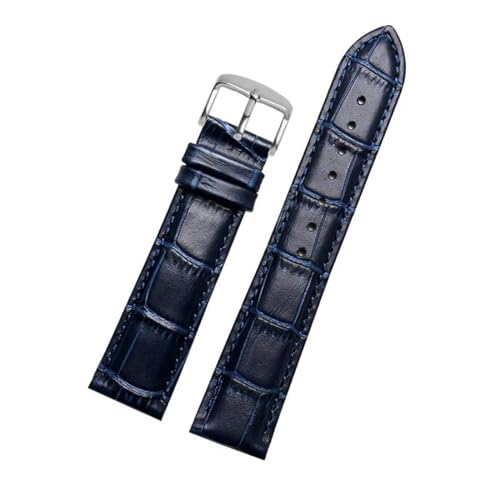 MBello Echtes Lederarmband Uhrengurt für Männer Frauen Uhrenband Uhr Accessoires, Dunkelblauer Nadel Silve, 14mm von MBello