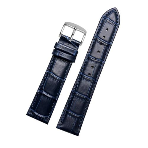 MBello Echtes Lederarmband Uhrengurt für Männer Frauen Uhrenband Uhr Accessoires, Dunkelblauer Nadel Silve, 20mm von MBello