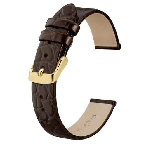 MBello Echtleder-Uhrenarmband für Damen und Herren, Ersatzarmband, rostfreie Schnalle, Brown-gold, 10mm von MBello