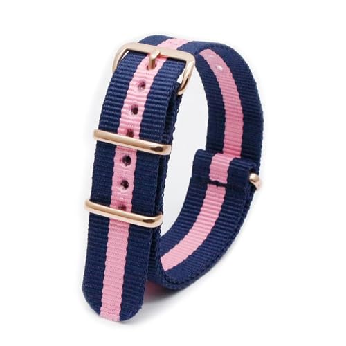 MBello Premium-Nylonarmband, goldene Schnalle, langlebig, atmungsaktiv, für Damen und Herren, Canvas-Gewebe, Armband, Ringschnalle, Blau weißes Grün, 22mm von MBello