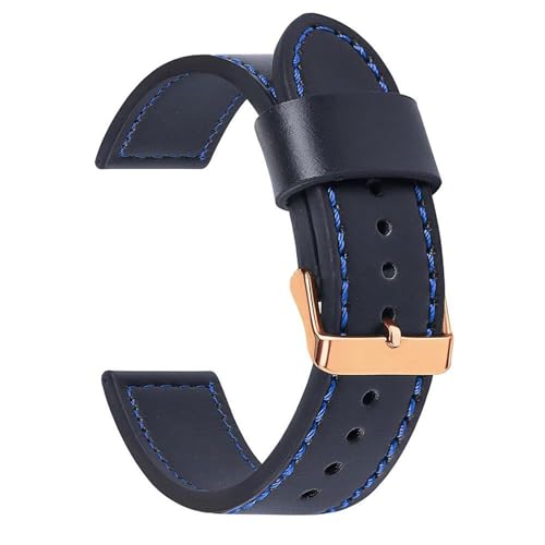 Vintage echtes Leder Uhrengurt Universal Armband für Männer Frauen Ersatz Accessoires Armband, Schwarzes Blau-Rose-Gold, 22mm Width von MBello