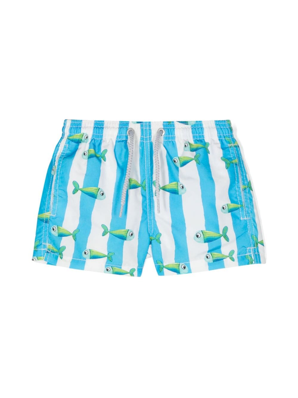 MC2 Saint Barth Kids Gestreifte Badeshorts mit Fische-Print - Blau von MC2 Saint Barth Kids