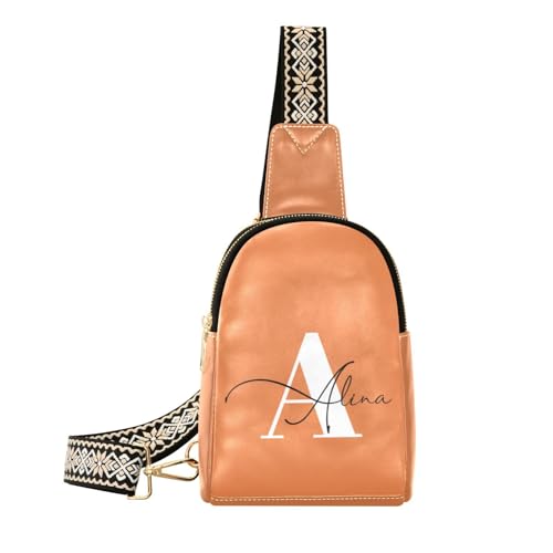 Individuelle Crossbody-Tasche für Damen und Herren, personalisierte Leder-Brusttasche, Geldbörse, verstellbar, Tagesrucksack, Orange/Abendrot im Zickzackmuster (Sunset Chevron), Einheitsgröße von MCHIVER