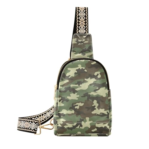 Camouflage-Umhängetasche für Damen und Herren, Leder, Brusttasche, Geldbörse, verstellbar, Cross-Body-Tagesrucksack, Grün, Braun, Camouflage, Umhängetasche von MCHIVER