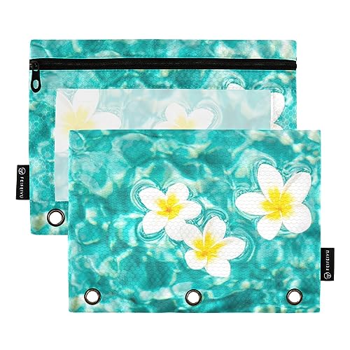 MCHIVER Blaue Blume Bleistift Tasche für 3 Ringbuch Bleistift Taschen mit Reißverschlüssen Klarfenster Binder Taschen Bleistift Taschen für Arbeit Büro Täglicher Organizer 2 Packungen von MCHIVER