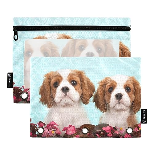 MCHIVER Charles Spaniel Welpen-Bleistiftbeutel für 3-Ringbuch-Bleistiftbeutel mit Reißverschlüssen, durchsichtiges Fenster, Bindertaschen, Bleistifttaschen für Organizer, Büro, Arbeit, täglich, 2 von MCHIVER