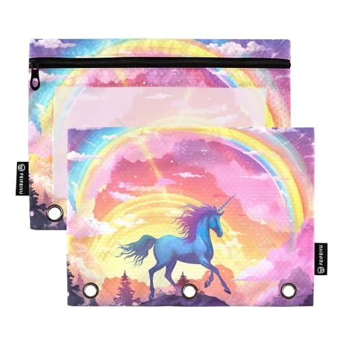 MCHIVER Federmäppchen mit Einhorn-Motiv, für 3-Ringbinder, Bleistiftbeutel mit Reißverschluss, transparentes Fenster, Bindertaschen, Bleistiftbeutel für den täglichen Organizer, Büroarbeit, 2 von MCHIVER