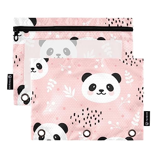 MCHIVER Niedliches Panda-Federmäppchen für 3-Ringbuch-Bleistiftbeutel mit Reißverschlüssen, durchsichtiges Fenster, Bindertaschen, Bleistifttaschen für Arbeit, Büro, Alltag, Organizer, 2 Packungen von MCHIVER