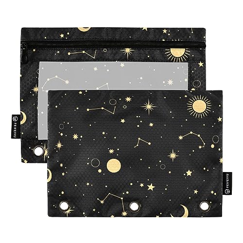 MCHIVER Stars Constellations Federmäppchen für 3-Ringbuch-Bleistiftbeutel mit Reißverschlüssen, durchsichtiges Fenster, Bindertaschen, Bleistifttaschen für Arbeit, Alltag, Büro, 2 Packungen von MCHIVER