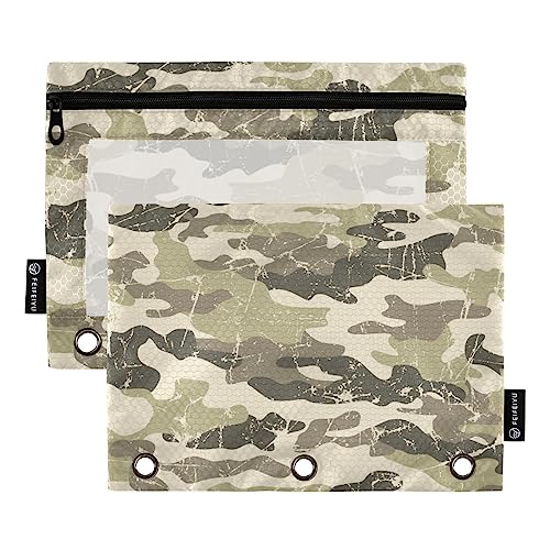 MCHIVER Vintage Grün Camouflage Bleistift Tasche für 3 Ringbuch Bleistift Taschen mit Reißverschlüssen Klarsichtfenster Binder Taschen Bleistift Taschen für Büro Arbeit Täglicher Organizer 2 Packungen von MCHIVER