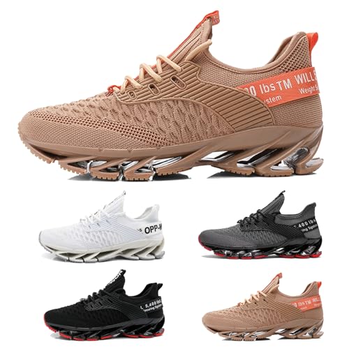 Laufschuhe Herren Damen Sportschuhe Atmungsaktiv Leichte Turnschuhe Straßenlaufschuhe Outdoor Schuhe Fashion Gym Fitness Sneaker 18 Golden 46 von MCIVOXER