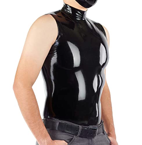 Männer Schwarz Latex Weste Top Shirt Stehkragen Ärmelloses Kostüm Männer Tops,schwarz,L von MCWJ