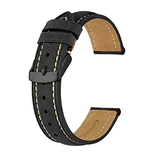 Anbeer 14mm -24mm Uhrenband, Retro Echtes Leder Armband, Vintage Ersatzarmband for Männer Frauen, polierte Schnalle (Color : Gray, Size : 23mm) von MDATT