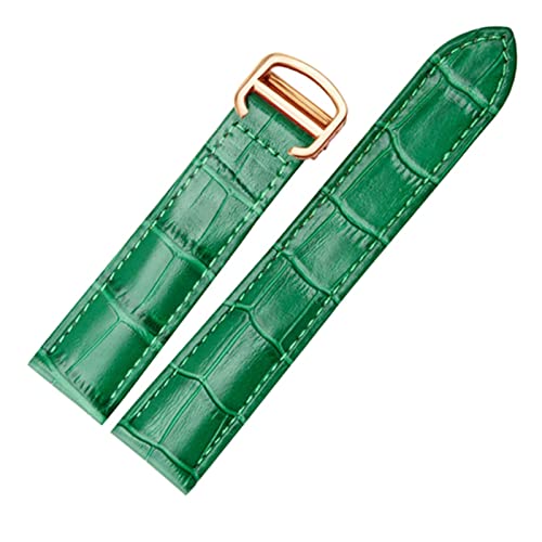 Armband echtes Leder Watch Strap 18/20 / 22mm Armband Compatible With Männer/Frau ersetzen Uhrenarmbande Compatible With Cartier Tank Solo (Color : Green rose gold, Size : 18mm) von MDATT