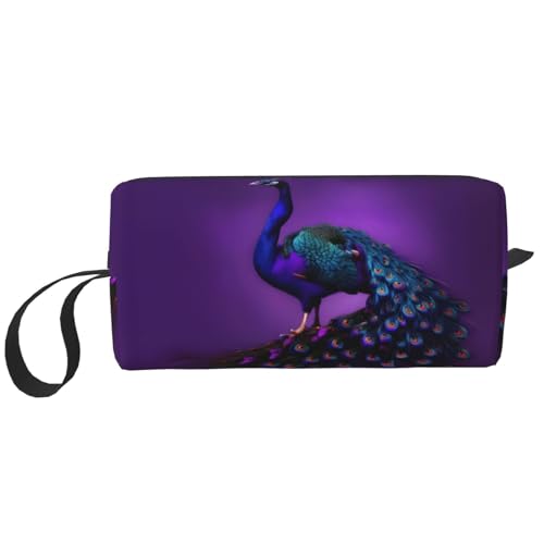 Aufbewahrungstasche mit Pfauenmuster, kleine Make-up-Tasche für Geldbörse, Reise-Make-up-Tasche, Mini-Kosmetiktasche für Herren, Violett, Violettes Pfauenmuster, Einheitsgröße von MDATT