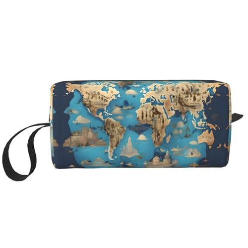 Aufbewahrungstasche mit Weltkarte, kleine Make-up-Tasche für Geldbörse, Reise-Make-up-Tasche, Mini-Kosmetiktasche für Herren, Weltkarte mit Geographie, Einheitsgröße von MDATT