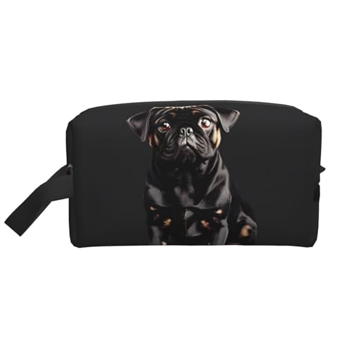 Aufbewahrungstasche mit niedlichem Mops-Motiv, klein, klein, für Geldbörse, Reisen, Make-up-Tasche, Mini-Kosmetiktasche für Herren, Schwarz, Niedlicher schwarzer Mops, Standardmaßstab, 2_00x, von MDATT