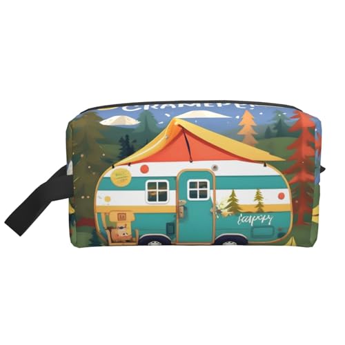 Happy Camper Aufbewahrungstasche, kleine Make-up-Tasche für Geldbörse, Reise-Make-up-Tasche, Mini-Kosmetiktasche für Herren, Happy Camper, Einheitsgröße von MDATT