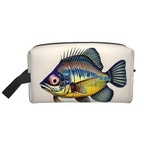 Kleine Make-up-Tasche für Geldbörse, Reise-Make-up-Tasche, Mini-Kosmetiktasche für Herren, Gelb, Fliegengelber Fisch, Einheitsgröße von MDATT