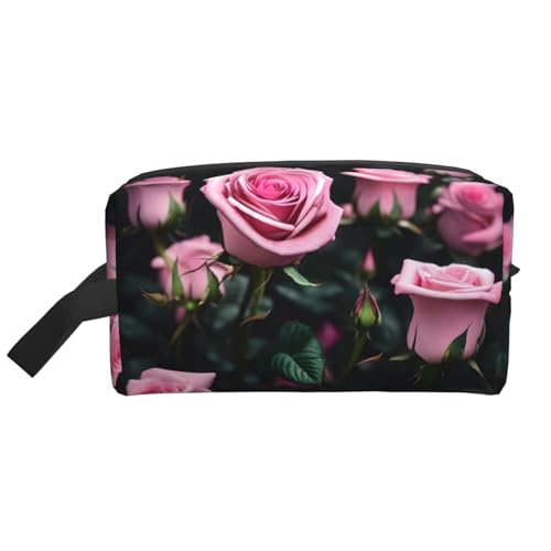 Kleine Make-up-Tasche für Geldbörse, Reise-Make-up-Tasche, Mini-Kosmetiktasche für Herren, Rosa, Rosa Rosendruck, Einheitsgröße von MDATT