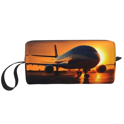 Kleine Make-up-Tasche mit Flugzeug bei Sonnenuntergang, Reise-Make-up-Tasche, Mini-Kosmetiktasche für Herren, Flugzeug bei Sonnenuntergang, Einheitsgröße von MDATT