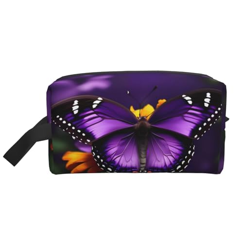 Kosmetiktasche für Damen, Motiv: Schmetterling und Blumen, kleine Make-up-Tasche für Geldbörse, Make-up-Tasche, Reise-Make-up-Tasche mit Reißverschluss, Violett, Lila Schmetterling und Blume, von MDATT