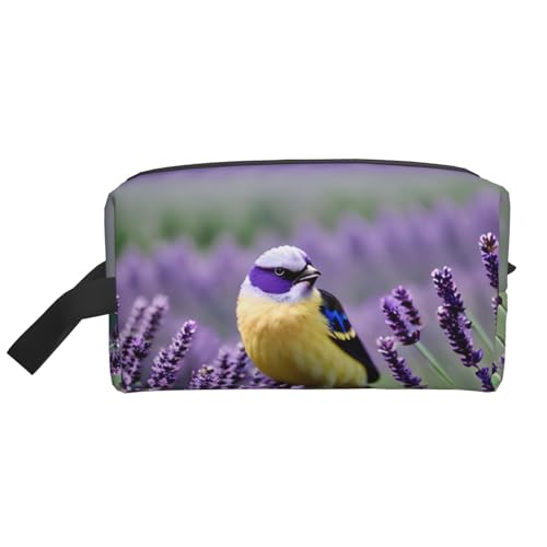 Kosmetiktasche für Damen, Motiv: Vogel in violettem Lavendel, Blumenmuster, kleine Make-up-Tasche für Geldbörse, Make-up-Tasche, Reise-Make-up-Tasche mit Reißverschluss, Vogel in lila Lavendelblumen, von MDATT