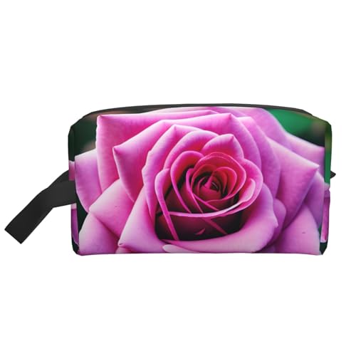 Kosmetiktasche für Damen, kleine Make-up-Tasche für Geldbörse, Make-up-Tasche, Reise-Make-up-Tasche mit Reißverschluss, Lila, Violett/Rosa Blumenmuster, Einheitsgröße von MDATT