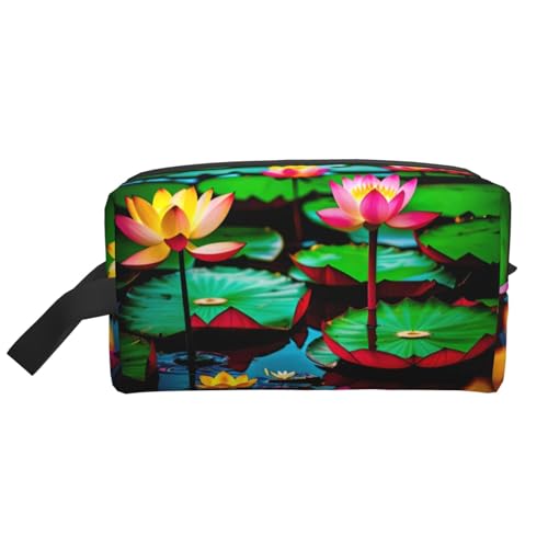 Kosmetiktasche mit Blumenblättern, für Damen, kleine Make-up-Tasche für Geldbörse, Make-up-Tasche, Reise-Make-up-Tasche mit Reißverschluss, Violett / Rot, Blütenblätter, lila, rot, Blume 1, von MDATT