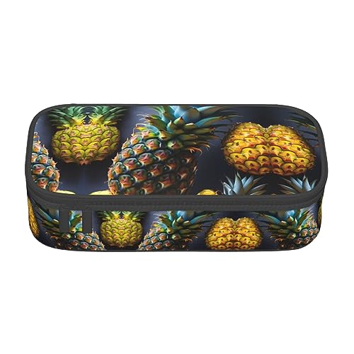 MDATT Federmäppchen mit Frucht-Ananas-Druck, großes Fassungsvermögen, Federmäppchen, Stiftetasche mit 4 Fächern, für Männer und Frauen von MDATT