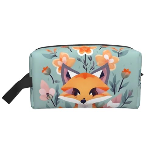 Niedliche Tier-Fuchs-Blumen-Aufbewahrungstasche, kleine Make-up-Tasche für Geldbörse, Reise-Make-up-Tasche, Mini-Kosmetiktasche für Herren, Niedliche Fuchs-Blumen, Einheitsgröße von MDATT