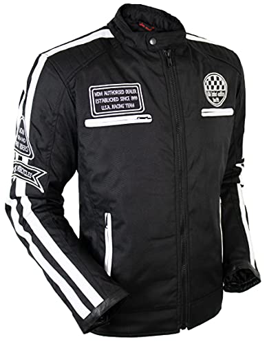 MDM Herren Motorrad Textil Jacke mit Protektoren in verschiedenen Farben erhältlich (Schwarz/Weiß, m) von MDM