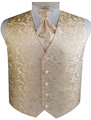 ME&SLEEVE Herren Anzugweste mit Blumenmuster Formelle Jacquard Weste Ascot Krawatten Set 3 Teilig für Hochzeit/Business/Party von ME&SLEEVE