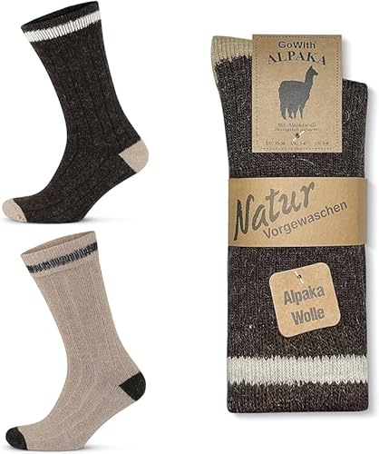 MEBY 2 Paar Alpaka Socken. Warme Thermosocken. Dicke, flauschige Wintersocken. Vorgewaschene Wandersocken aus Alpakawolle (DE/NL/SE/PL, Numerisch, 43, 46, Regular, Regular, Beige-Braun 3093) von MEBY