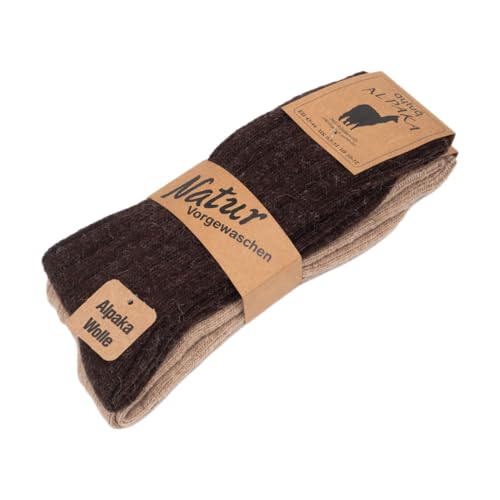 MEBY 2 Paar Alpaka Socken. Warme Thermosocken. Dicke, flauschige Wintersocken. Vorgewaschene Wandersocken aus Alpakawolle (DE/NL/SE/PL, Numerisch, 43, 46, Regular, Regular, Beige-Braun 3095) von MEBY