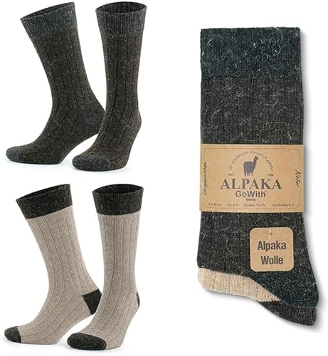 MEBY 2 Paar Alpaka Socken. Warme Thermosocken. Dicke, flauschige Wintersocken. Vorgewaschene Wandersocken aus Alpakawolle (DE/NL/SE/PL, Numerisch, 43, 46, Regular, Regular, Beige-Braun 3096) von MEBY