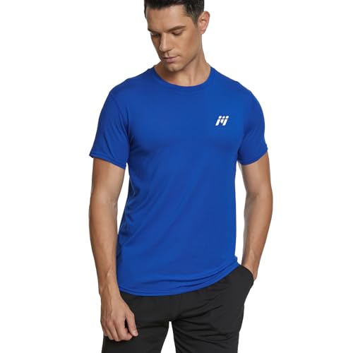 MEETWEE Sportshirt Herren, Laufshirt Kurzarm Mesh Funktionsshirt Atmungsaktiv Kurzarmshirt Sports Shirt Trainingsshirt für Männer, Blau, XL von MEETWEE